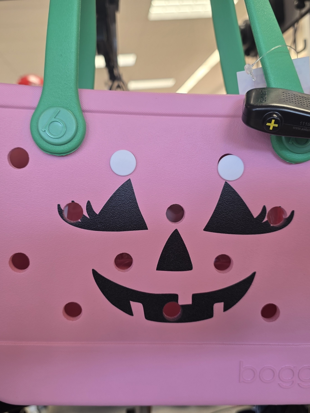 BOGG BAG Pink Tote with Green Handles - Halloween Jack-o'-Lantern Face-NWT - Picture 2 of 3